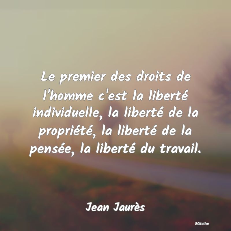 image de citation: Le premier des droits de l'homme c'est la liberté individuelle, la liberté de la propriété, la liberté de la pensée, la liberté du travail.