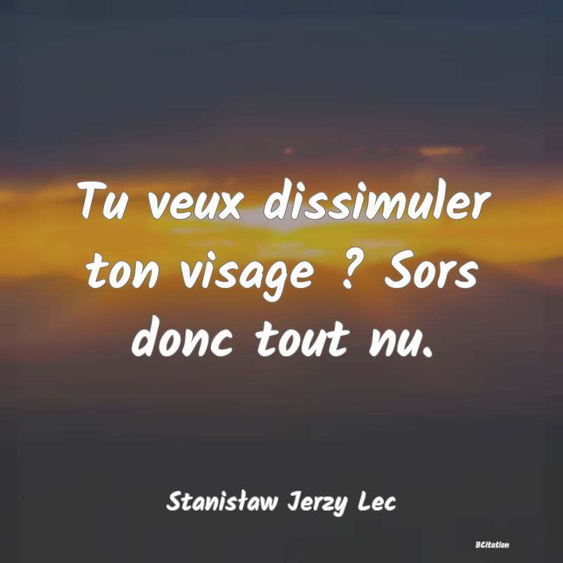 image de citation: Tu veux dissimuler ton visage ? Sors donc tout nu.