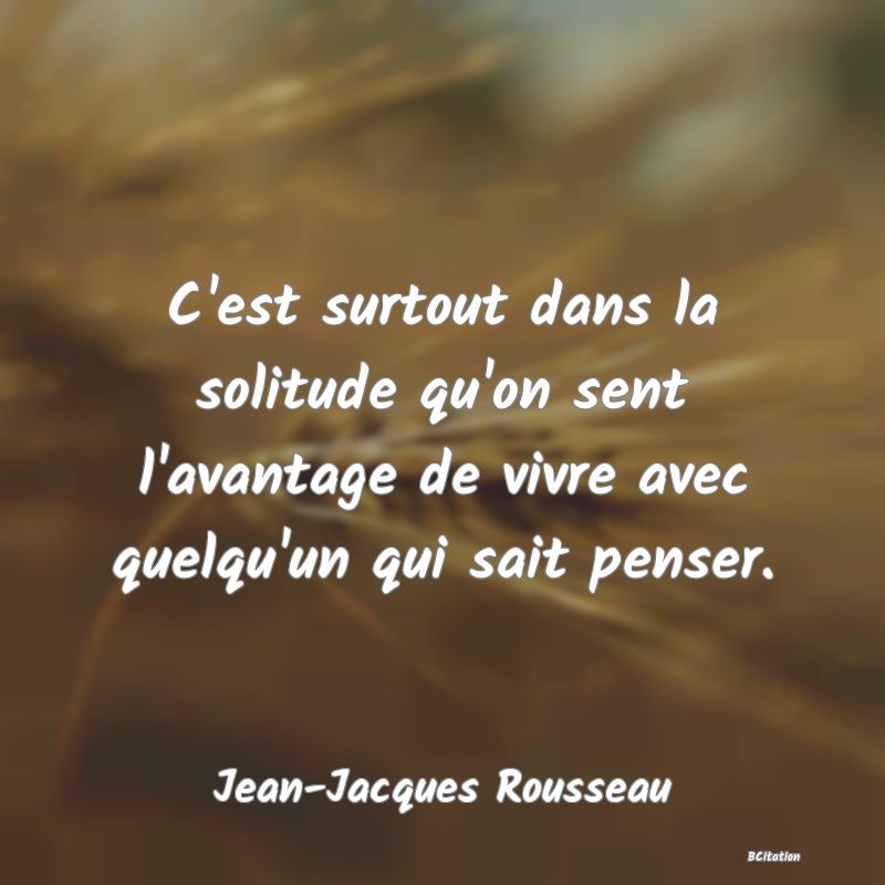 image de citation: C'est surtout dans la solitude qu'on sent l'avantage de vivre avec quelqu'un qui sait penser.