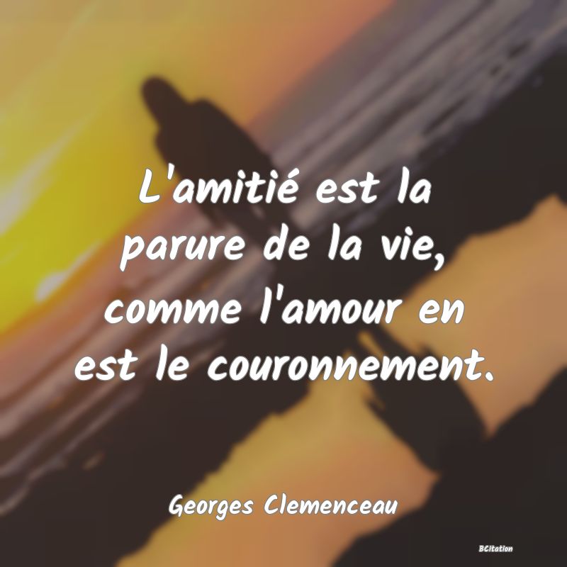 image de citation: L'amitié est la parure de la vie, comme l'amour en est le couronnement.