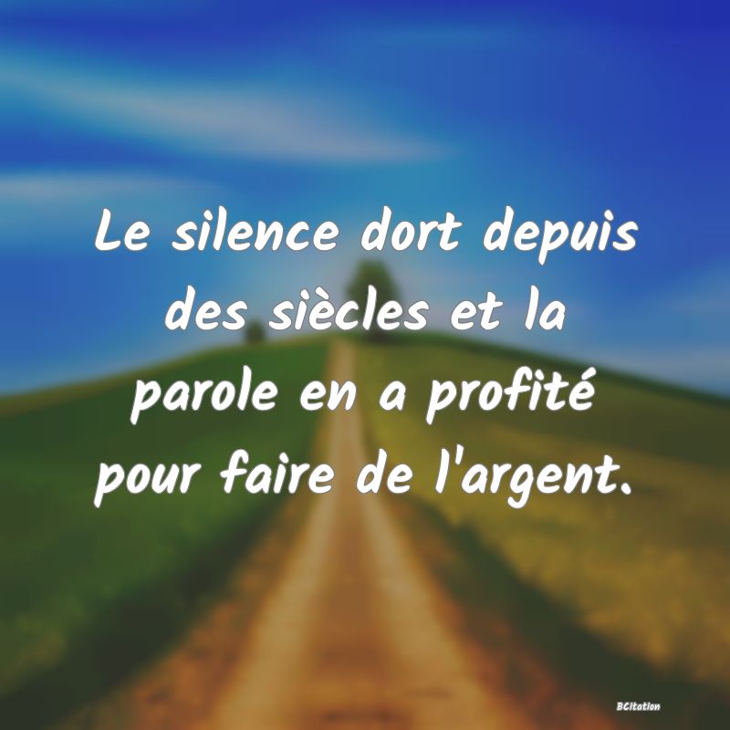 image de citation: Le silence dort depuis des siècles et la parole en a profité pour faire de l'argent.