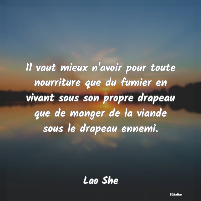 image de citation: Il vaut mieux n'avoir pour toute nourriture que du fumier en vivant sous son propre drapeau que de manger de la viande sous le drapeau ennemi.