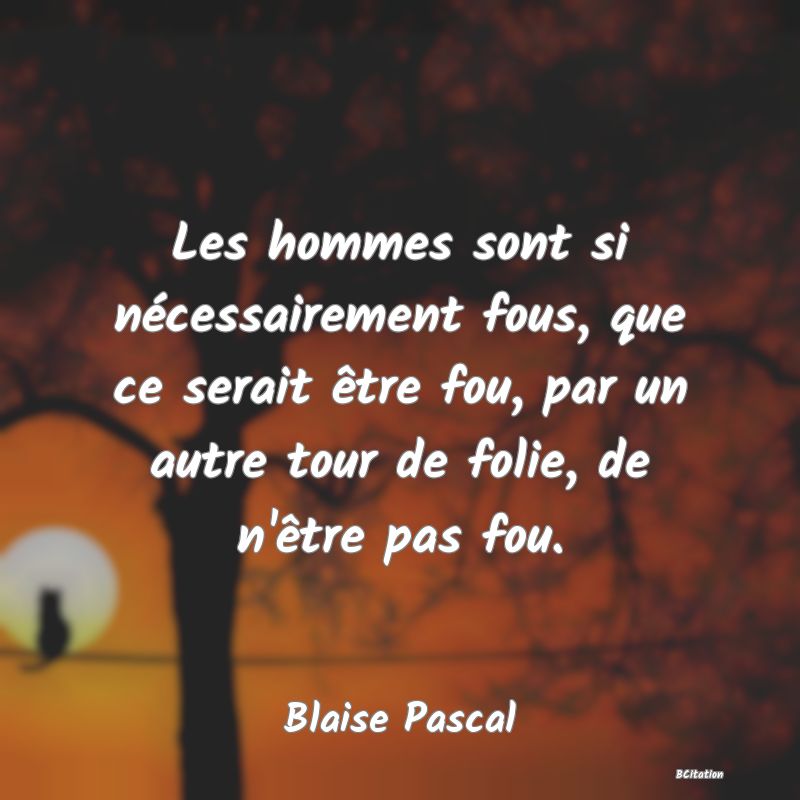 image de citation: Les hommes sont si nécessairement fous, que ce serait être fou, par un autre tour de folie, de n'être pas fou.