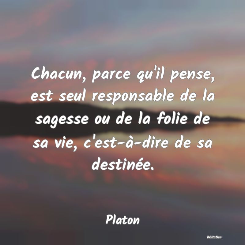 image de citation: Chacun, parce qu'il pense, est seul responsable de la sagesse ou de la folie de sa vie, c'est-à-dire de sa destinée.