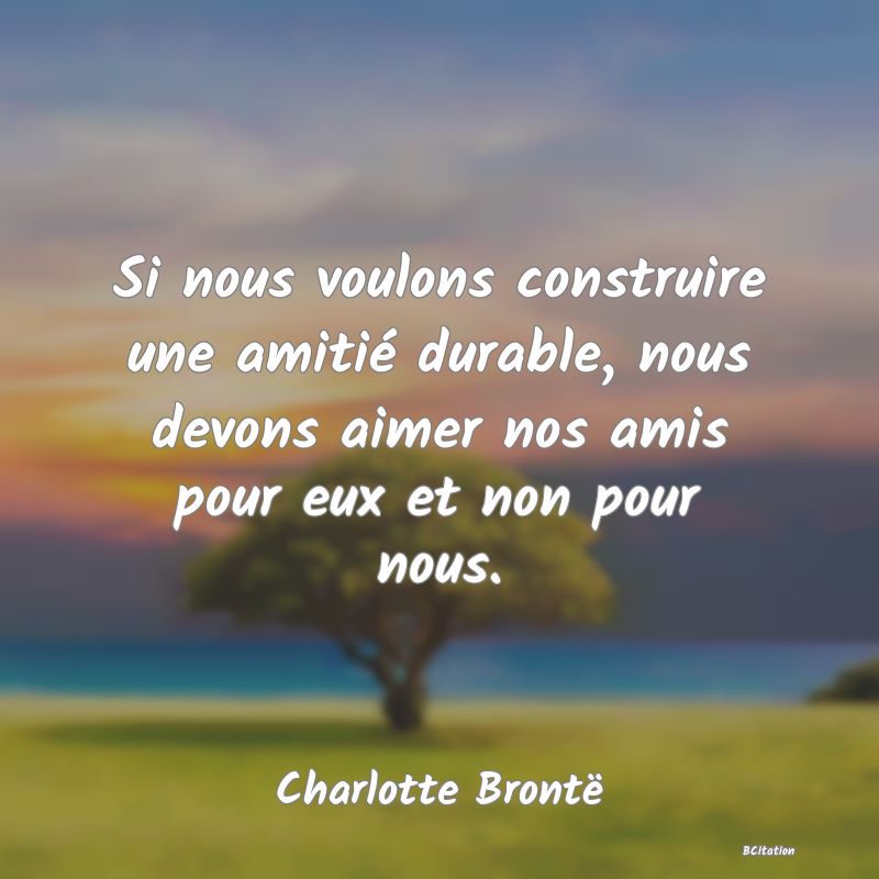 image de citation: Si nous voulons construire une amitié durable, nous devons aimer nos amis pour eux et non pour nous.