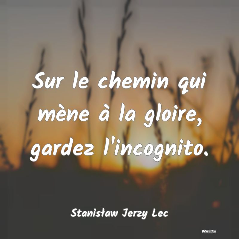 image de citation: Sur le chemin qui mène à la gloire, gardez l'incognito.