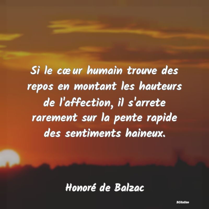 image de citation: Si le cœur humain trouve des repos en montant les hauteurs de l'affection, il s'arrete rarement sur la pente rapide des sentiments haineux.