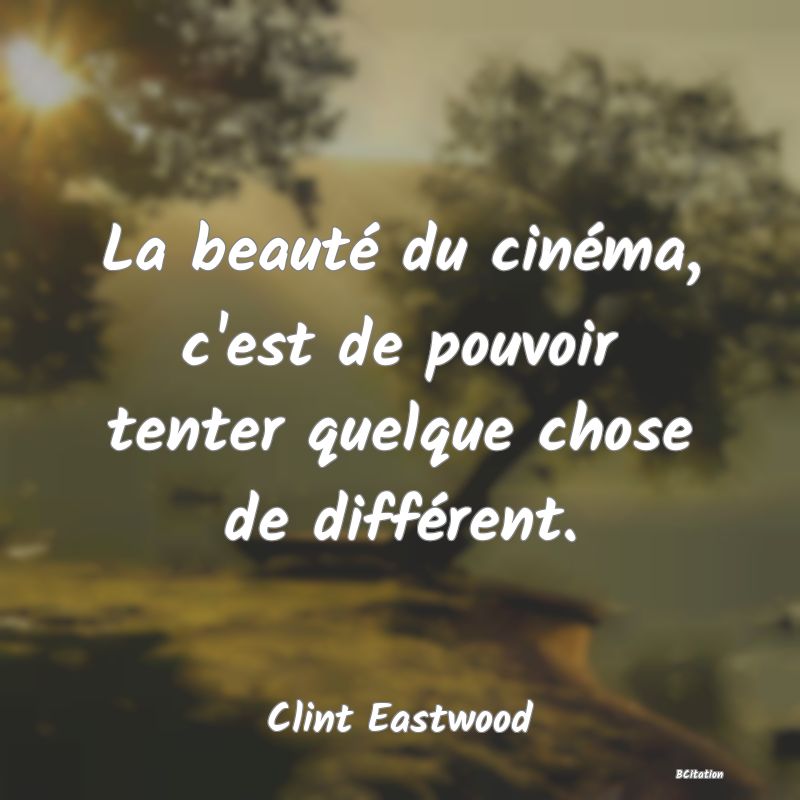 image de citation: La beauté du cinéma, c'est de pouvoir tenter quelque chose de différent.