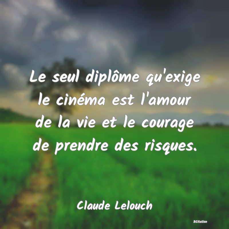 image de citation: Le seul diplôme qu'exige le cinéma est l'amour de la vie et le courage de prendre des risques.