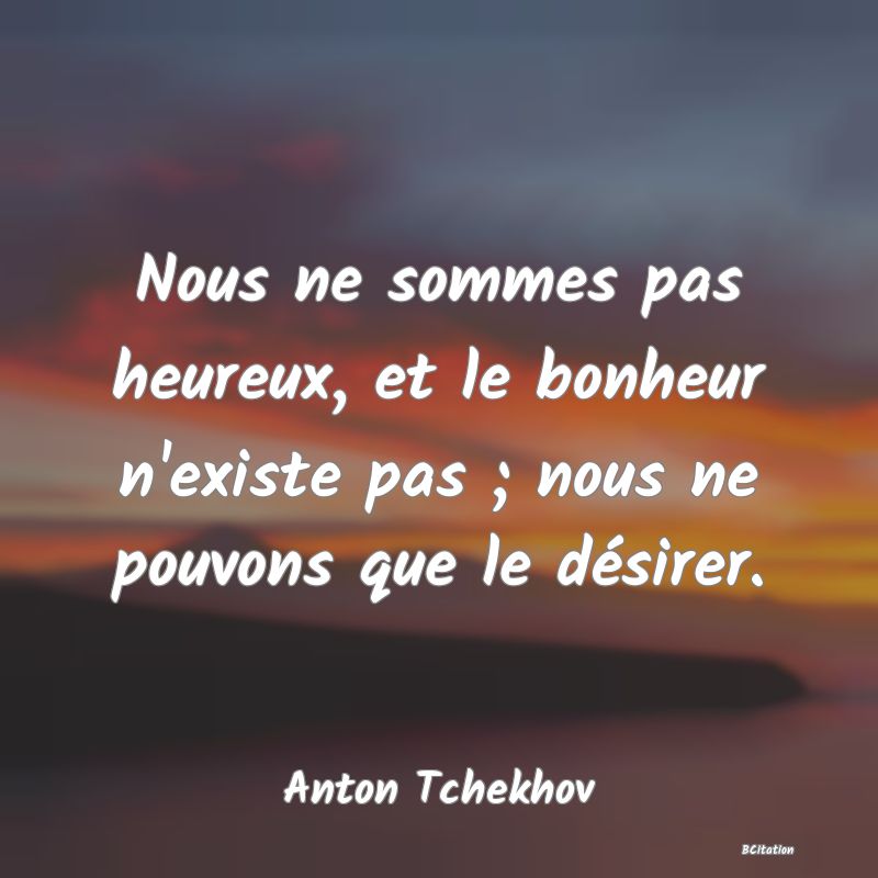 image de citation: Nous ne sommes pas heureux, et le bonheur n'existe pas ; nous ne pouvons que le désirer.