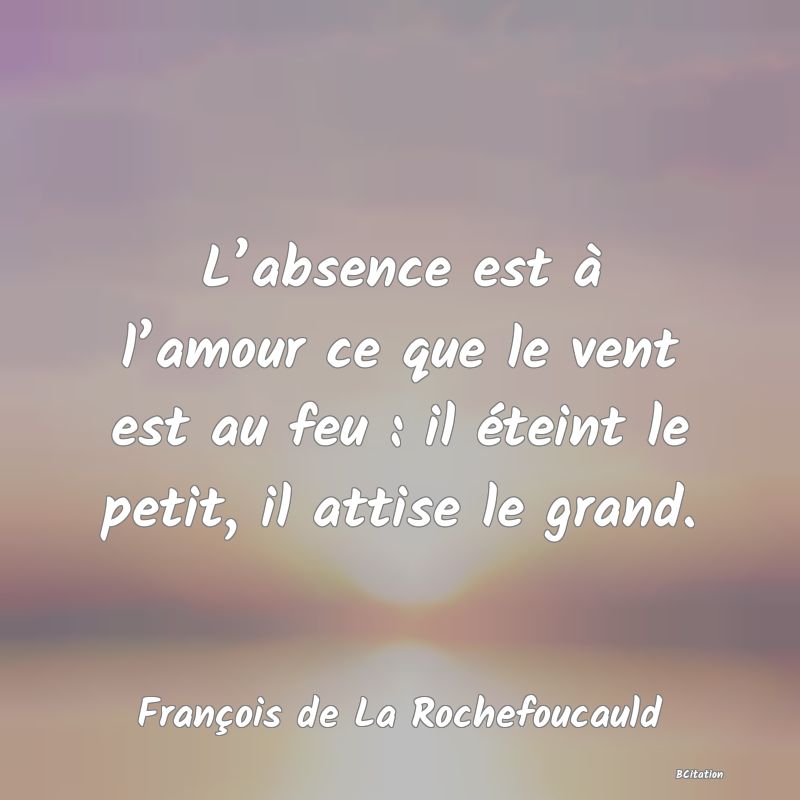 image de citation: L’absence est à l’amour ce que le vent est au feu : il éteint le petit, il attise le grand.