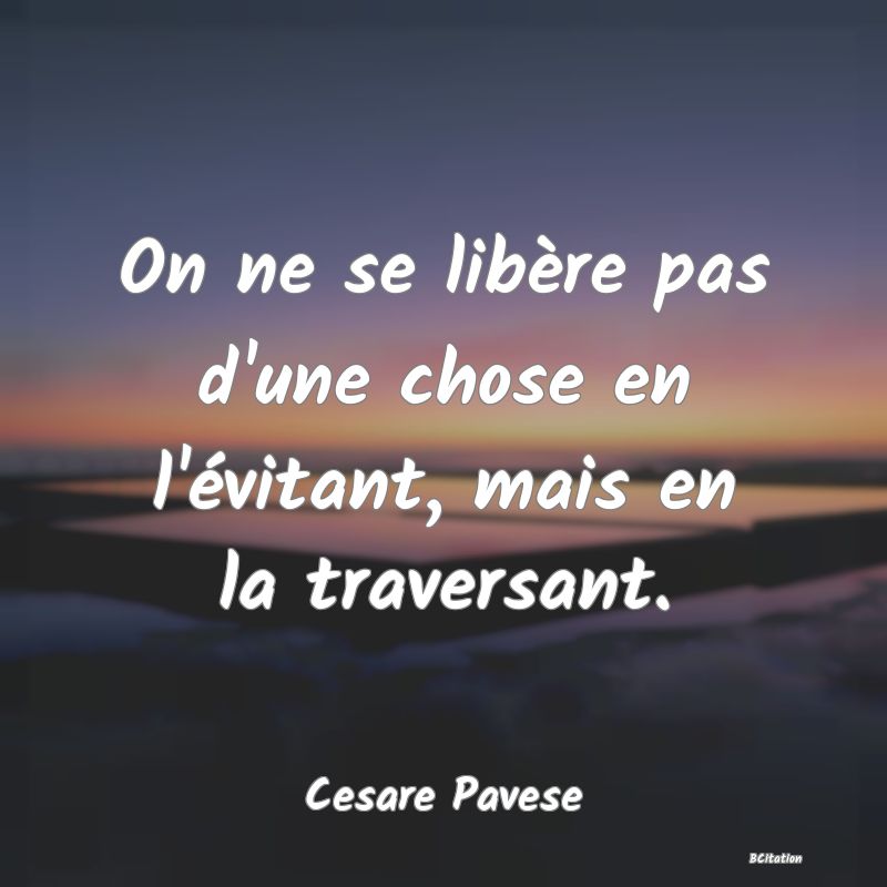 Belle Citation - On ne se libère pas d'une chose en l'évitant, mais en la traversant. - Cesare Pavese