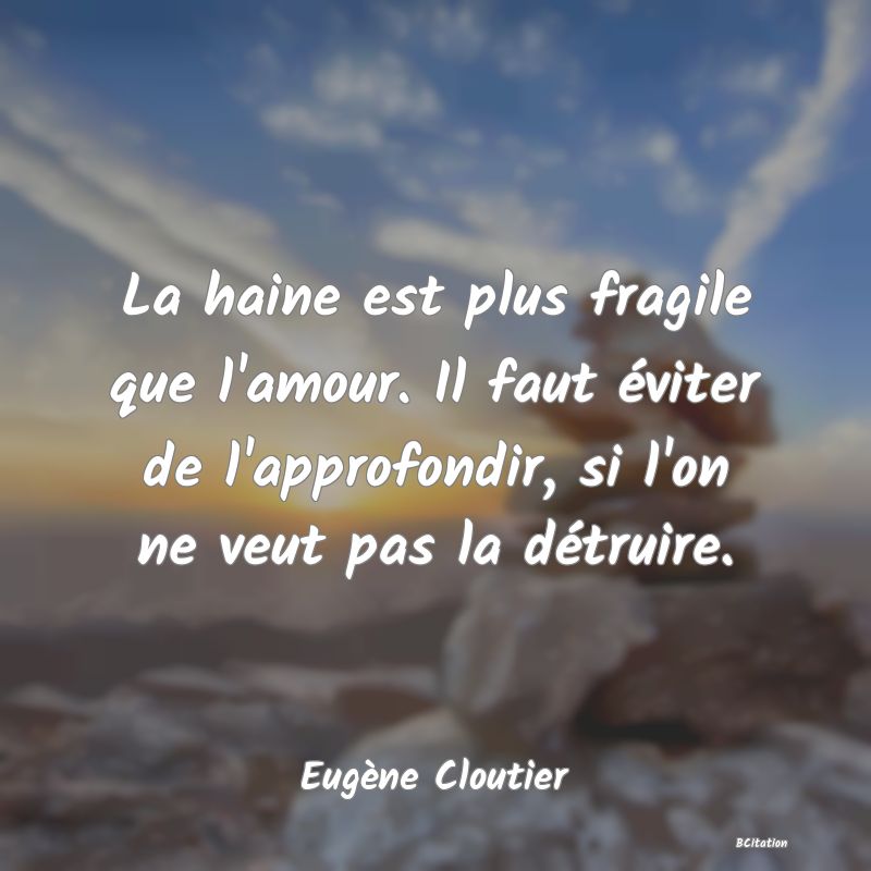 image de citation: La haine est plus fragile que l'amour. Il faut éviter de l'approfondir, si l'on ne veut pas la détruire.