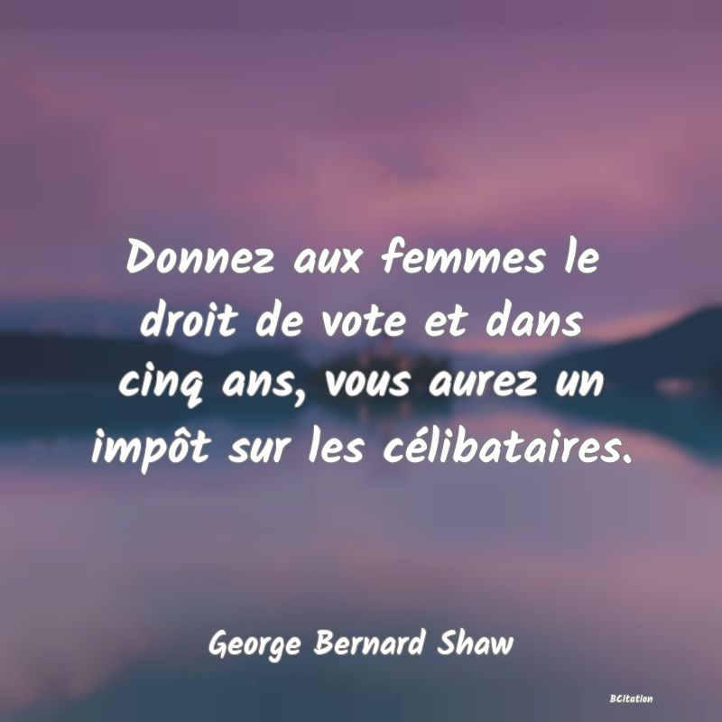 Belle Citation - Donnez aux femmes le droit de vote et dans cinq ans, vous aurez un impôt sur les célibataires. - George Bernard Shaw