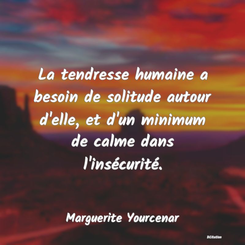 image de citation: La tendresse humaine a besoin de solitude autour d'elle, et d'un minimum de calme dans l'insécurité.