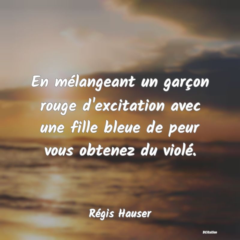 image de citation: En mélangeant un garçon rouge d'excitation avec une fille bleue de peur vous obtenez du violé.