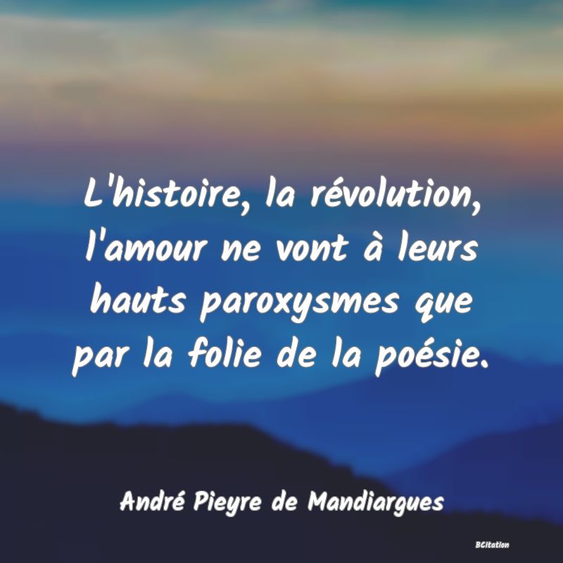 image de citation: L'histoire, la révolution, l'amour ne vont à leurs hauts paroxysmes que par la folie de la poésie.