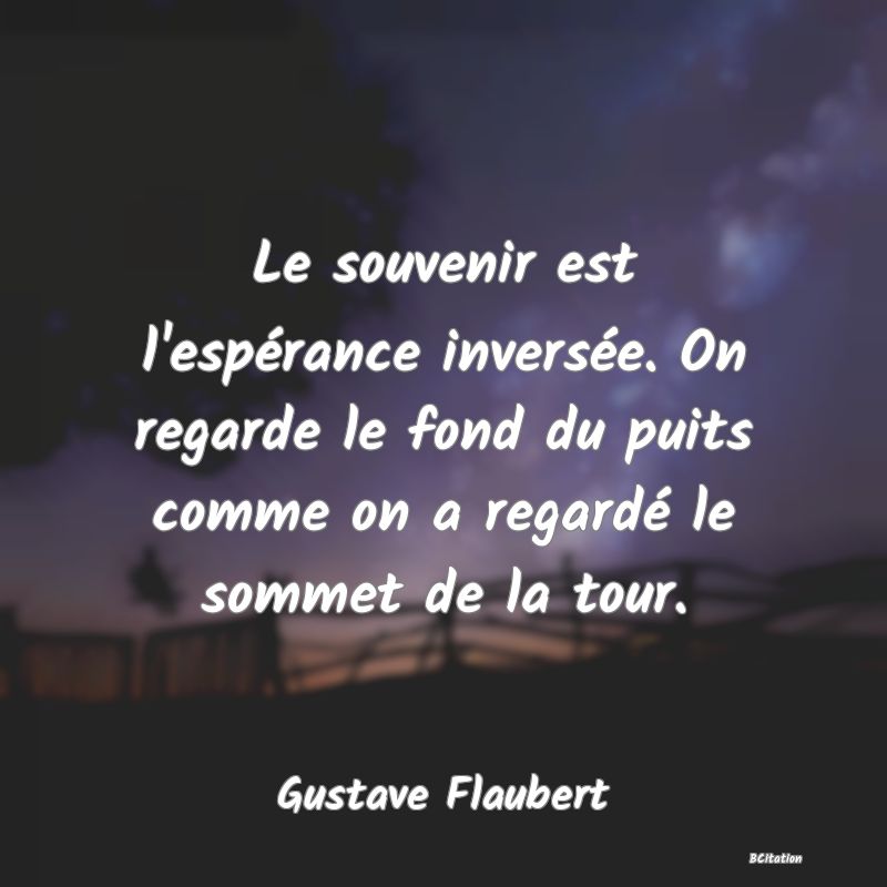 image de citation: Le souvenir est l'espérance inversée. On regarde le fond du puits comme on a regardé le sommet de la tour.