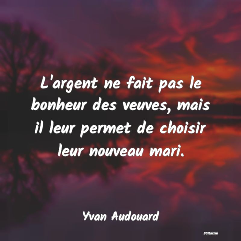 image de citation: L'argent ne fait pas le bonheur des veuves, mais il leur permet de choisir leur nouveau mari.