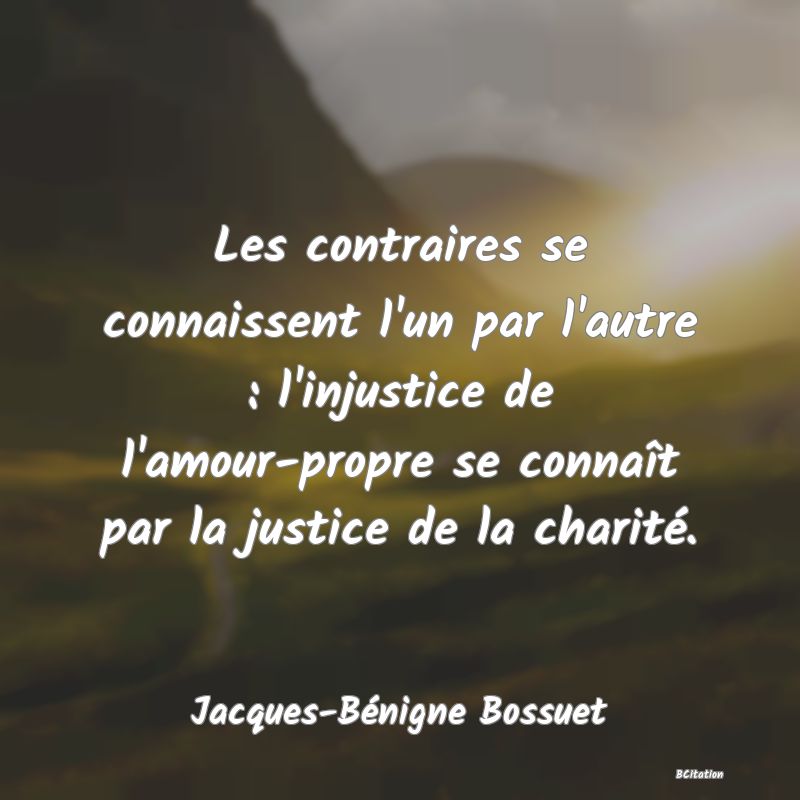 image de citation: Les contraires se connaissent l'un par l'autre : l'injustice de l'amour-propre se connaît par la justice de la charité.