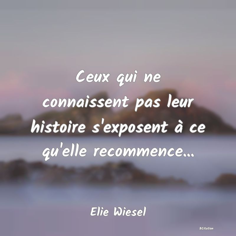Belle Citation - Ceux qui ne connaissent pas leur histoire s'exposent à ce qu'elle recommence... - Elie Wiesel