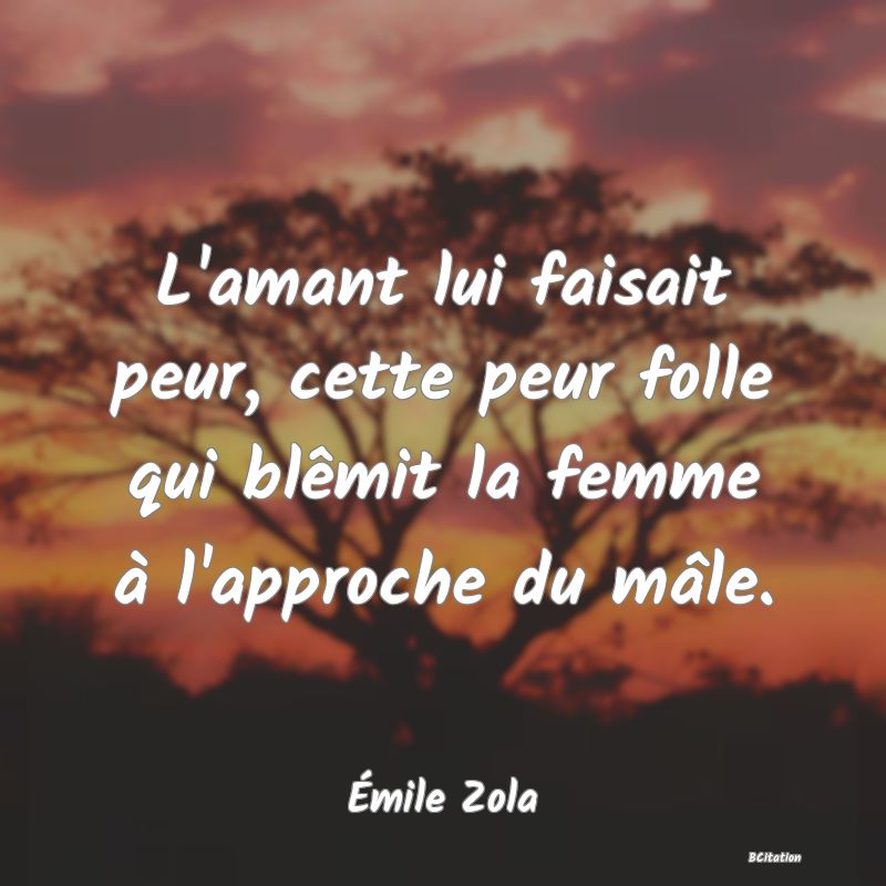 image de citation: L'amant lui faisait peur, cette peur folle qui blêmit la femme à l'approche du mâle.