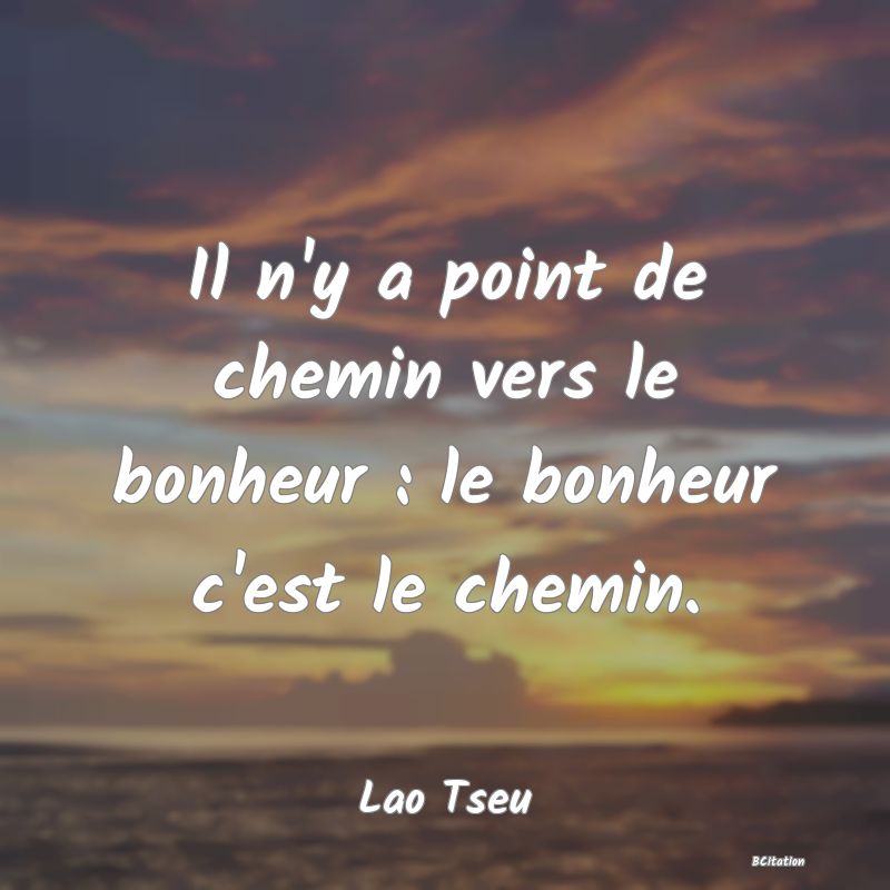 Belle Citation - Il n'y a point de chemin vers le bonheur : le bonheur c'est le chemin. - Lao Tseu