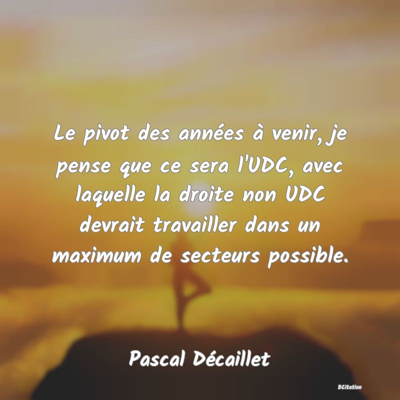 image de citation: Le pivot des années à venir, je pense que ce sera l'UDC, avec laquelle la droite non UDC devrait travailler dans un maximum de secteurs possible.