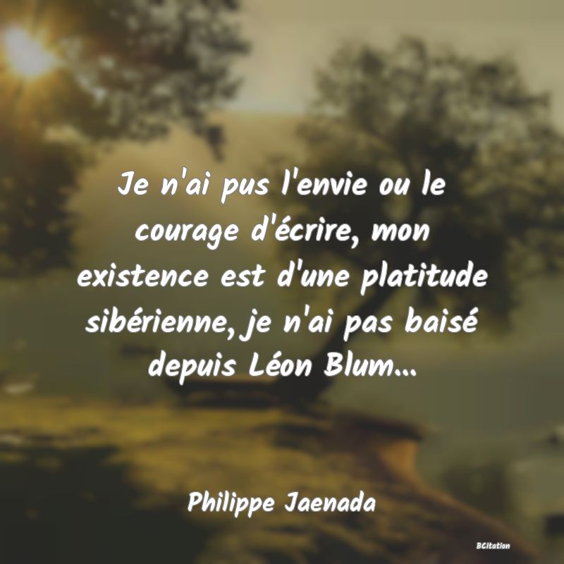 image de citation: Je n'ai pus l'envie ou le courage d'écrire, mon existence est d'une platitude sibérienne, je n'ai pas baisé depuis Léon Blum...