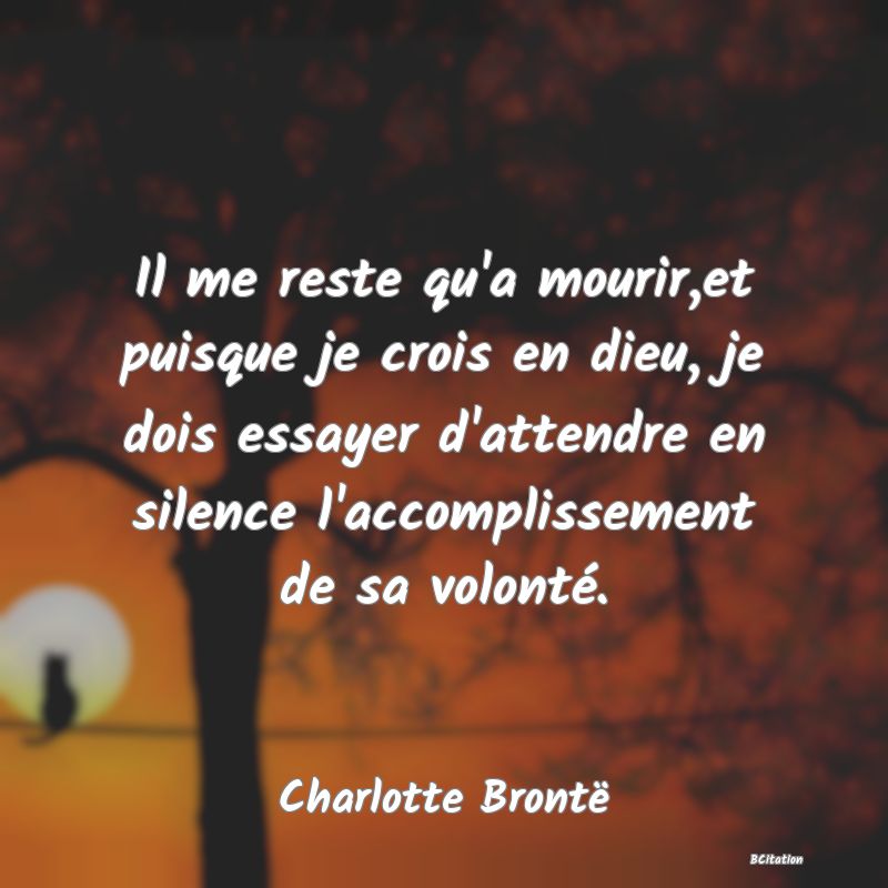 image de citation: Il me reste qu'a mourir,et puisque je crois en dieu, je dois essayer d'attendre en silence l'accomplissement de sa volonté.