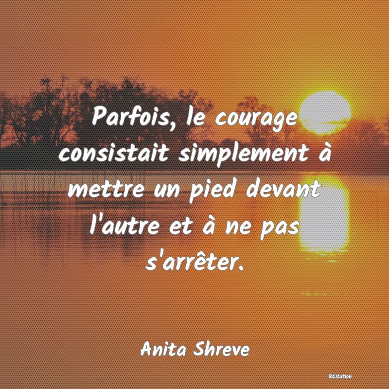 image de citation: Parfois, le courage consistait simplement à mettre un pied devant l'autre et à ne pas s'arrêter.