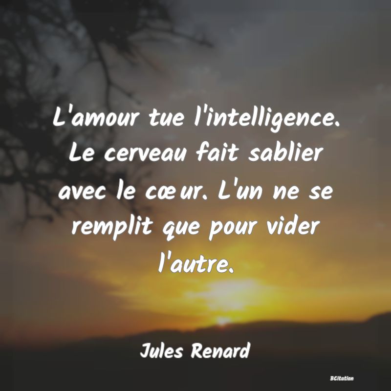 image de citation: L'amour tue l'intelligence. Le cerveau fait sablier avec le cœur. L'un ne se remplit que pour vider l'autre.