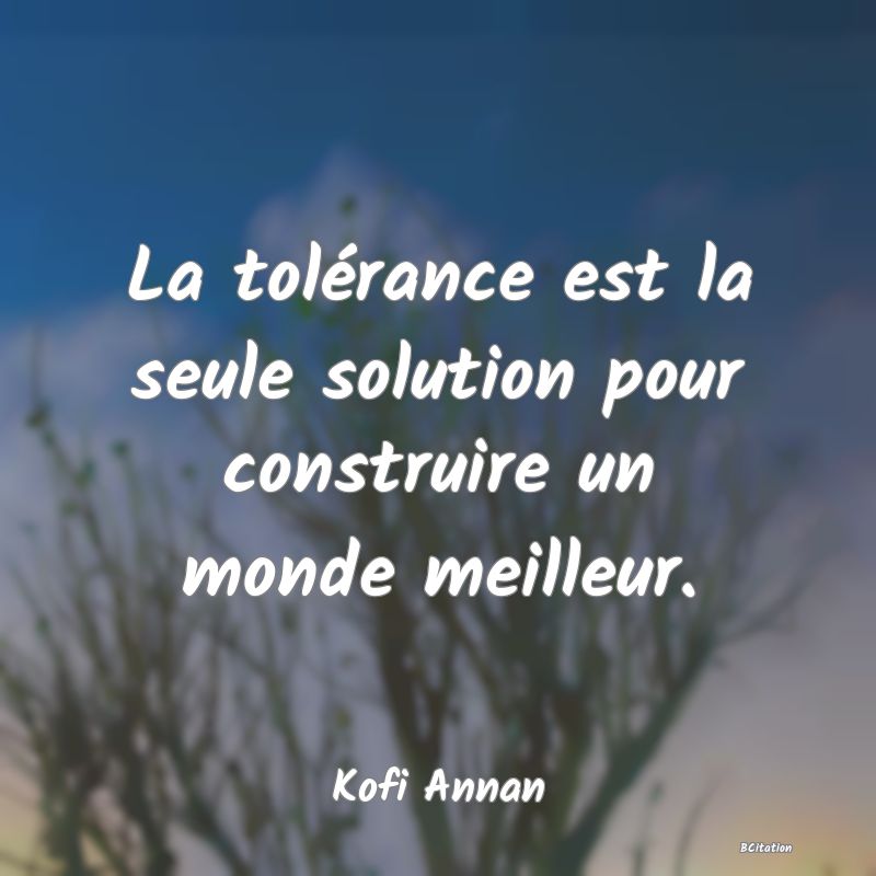 image de citation: La tolérance est la seule solution pour construire un monde meilleur.