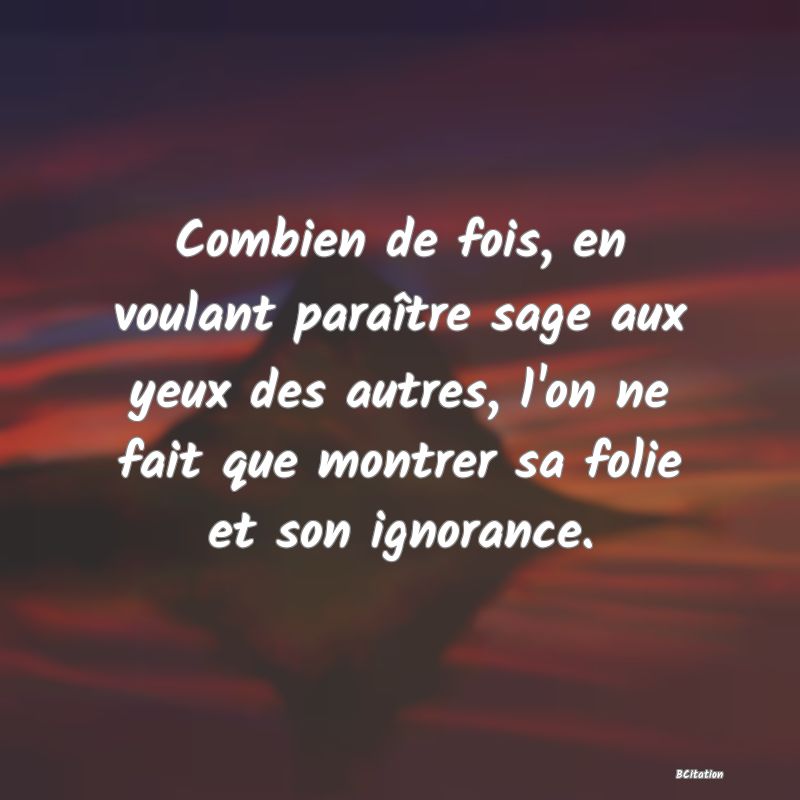 image de citation: Combien de fois, en voulant paraître sage aux yeux des autres, l'on ne fait que montrer sa folie et son ignorance.