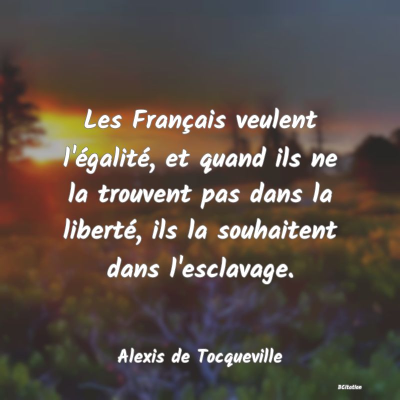 image de citation: Les Français veulent l'égalité, et quand ils ne la trouvent pas dans la liberté, ils la souhaitent dans l'esclavage.