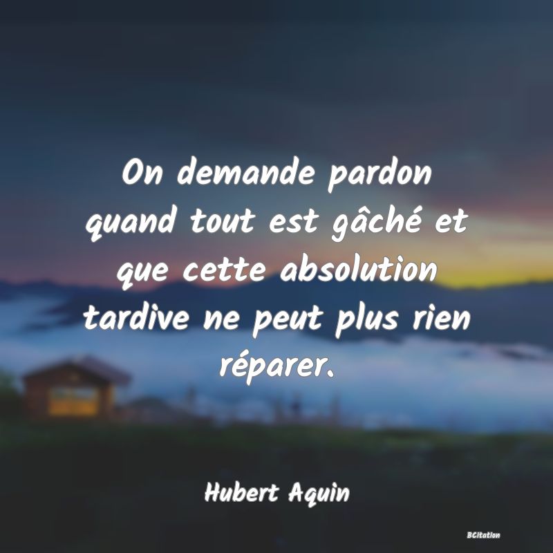 image de citation: On demande pardon quand tout est gâché et que cette absolution tardive ne peut plus rien réparer.