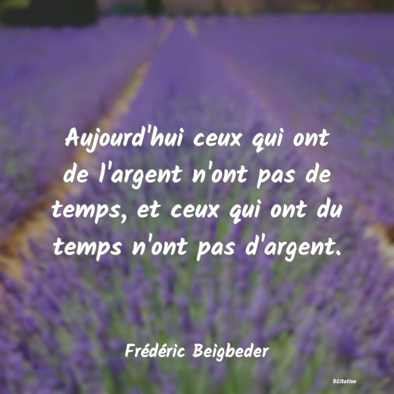 image de citation: Aujourd'hui ceux qui ont de l'argent n'ont pas de temps, et ceux qui ont du temps n'ont pas d'argent.