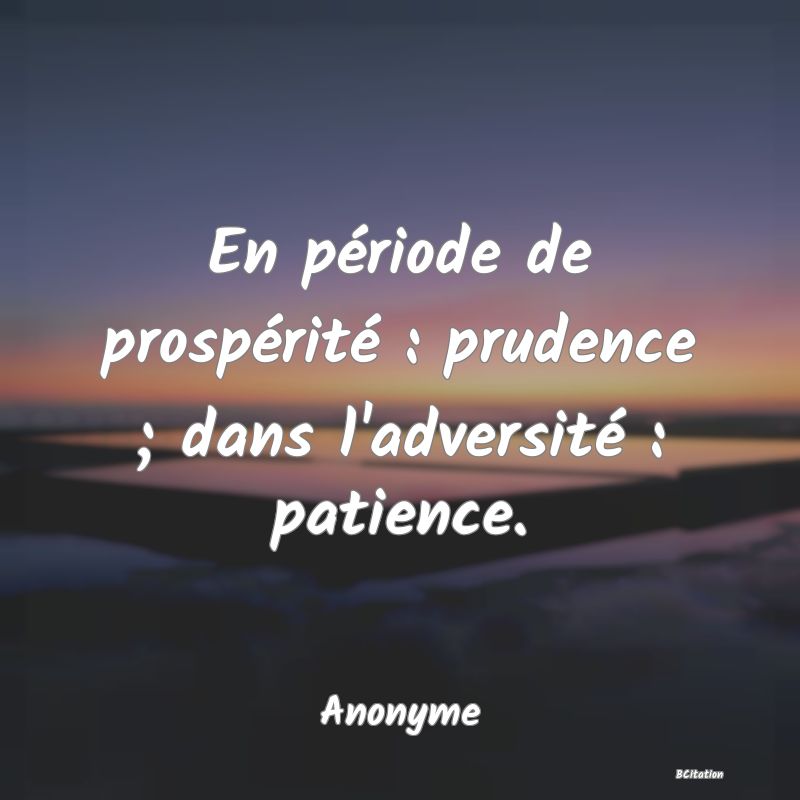 image de citation: En période de prospérité : prudence ; dans l'adversité : patience.