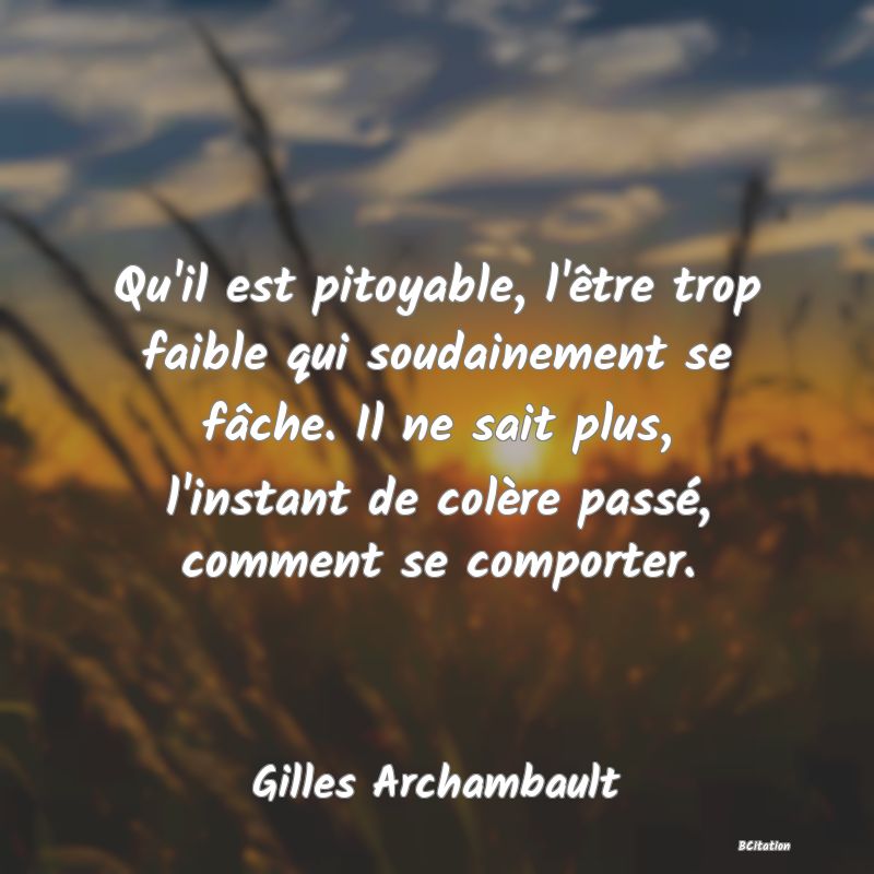 image de citation: Qu'il est pitoyable, l'être trop faible qui soudainement se fâche. Il ne sait plus, l'instant de colère passé, comment se comporter.