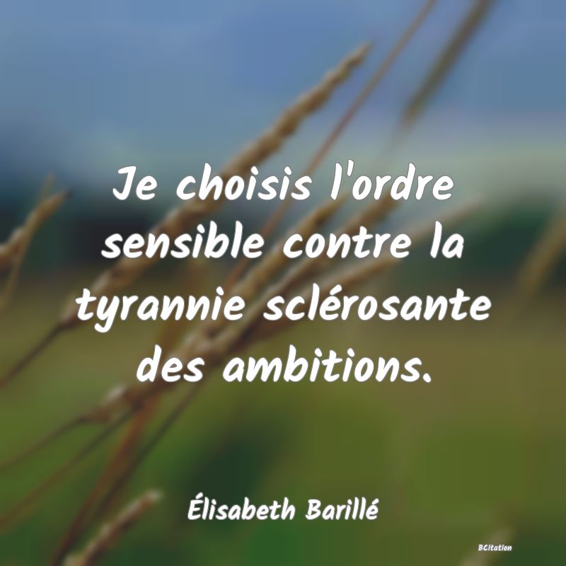 image de citation: Je choisis l'ordre sensible contre la tyrannie sclérosante des ambitions.