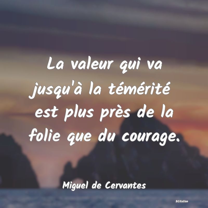 image de citation: La valeur qui va jusqu'à la témérité est plus près de la folie que du courage.