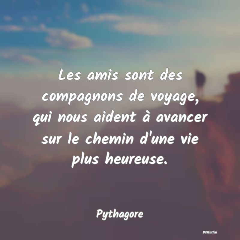 image de citation: Les amis sont des compagnons de voyage, qui nous aident à avancer sur le chemin d'une vie plus heureuse.