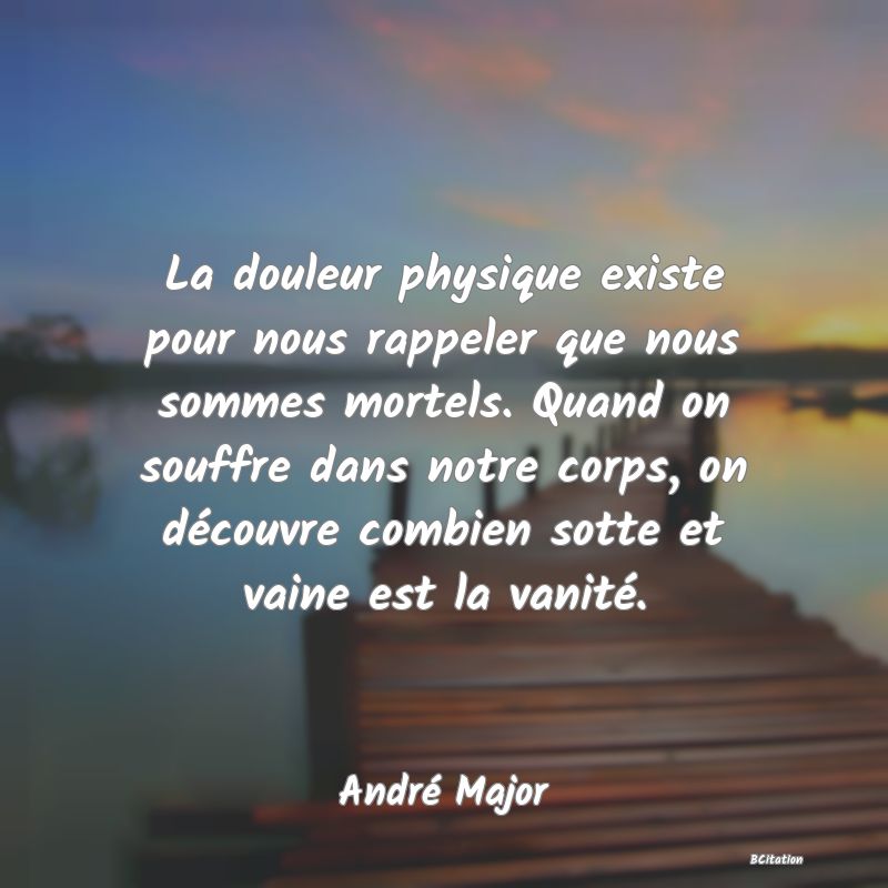 image de citation: La douleur physique existe pour nous rappeler que nous sommes mortels. Quand on souffre dans notre corps, on découvre combien sotte et vaine est la vanité.