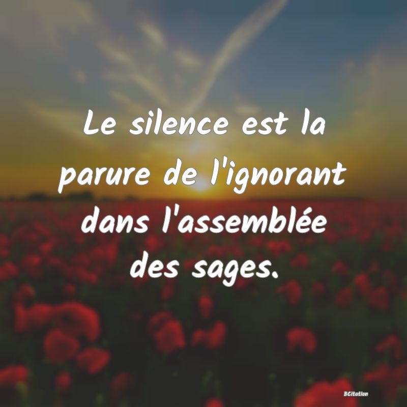 image de citation: Le silence est la parure de l'ignorant dans l'assemblée des sages.