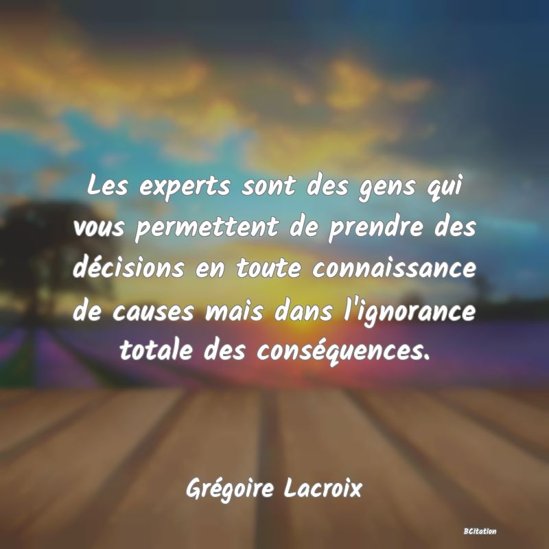 image de citation: Les experts sont des gens qui vous permettent de prendre des décisions en toute connaissance de causes mais dans l'ignorance totale des conséquences.