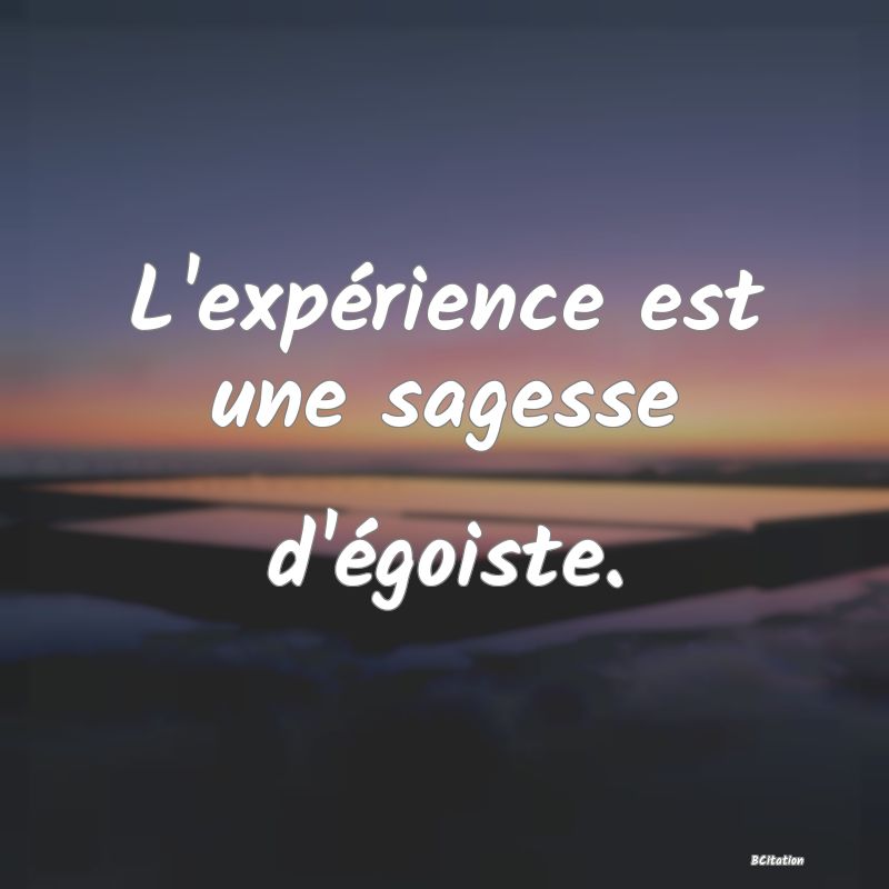 image de citation: L'expérience est une sagesse d'égoiste.