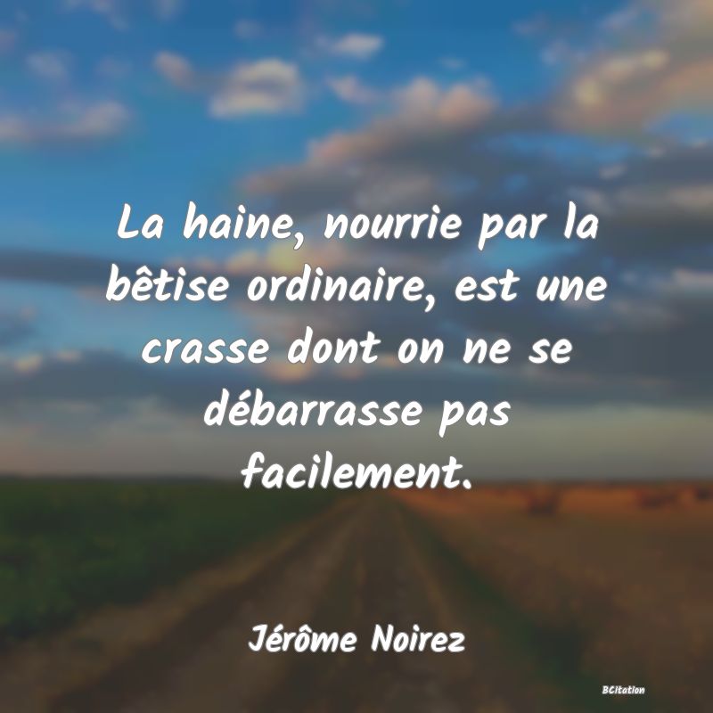 image de citation: La haine, nourrie par la bêtise ordinaire, est une crasse dont on ne se débarrasse pas facilement.