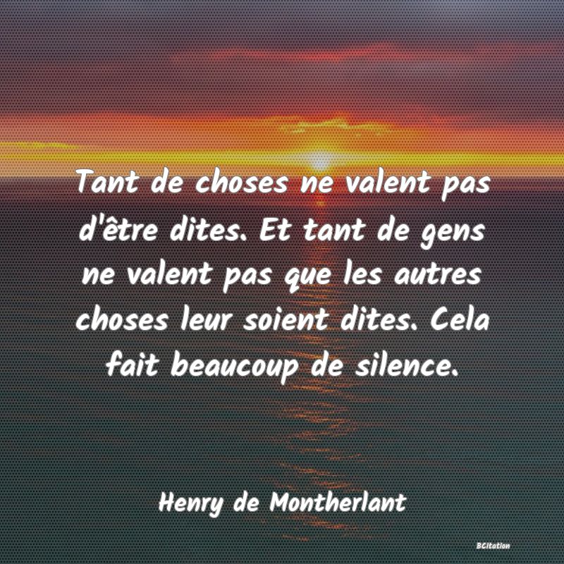 image de citation: Tant de choses ne valent pas d'être dites. Et tant de gens ne valent pas que les autres choses leur soient dites. Cela fait beaucoup de silence.