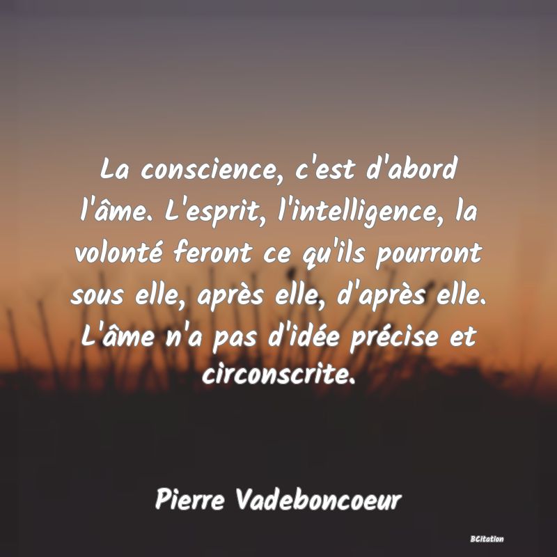 image de citation: La conscience, c'est d'abord l'âme. L'esprit, l'intelligence, la volonté feront ce qu'ils pourront sous elle, après elle, d'après elle. L'âme n'a pas d'idée précise et circonscrite.