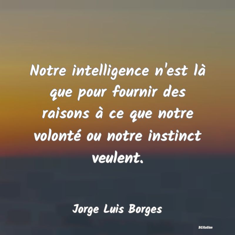 image de citation: Notre intelligence n'est là que pour fournir des raisons à ce que notre volonté ou notre instinct veulent.